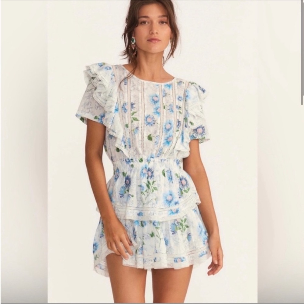 Loveshackfancy Natasha Ruffle Floral Mini Dress in blueberry cloud